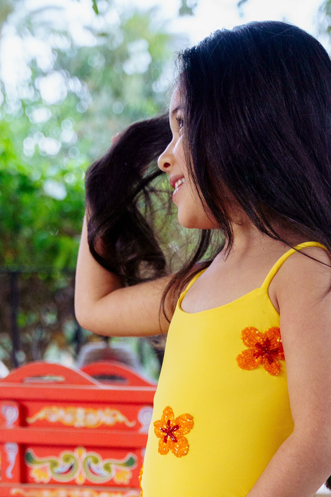 Kids Yellow Beaded Swimsuit
