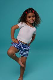 Kids Blue Checkered Short With Red Lined