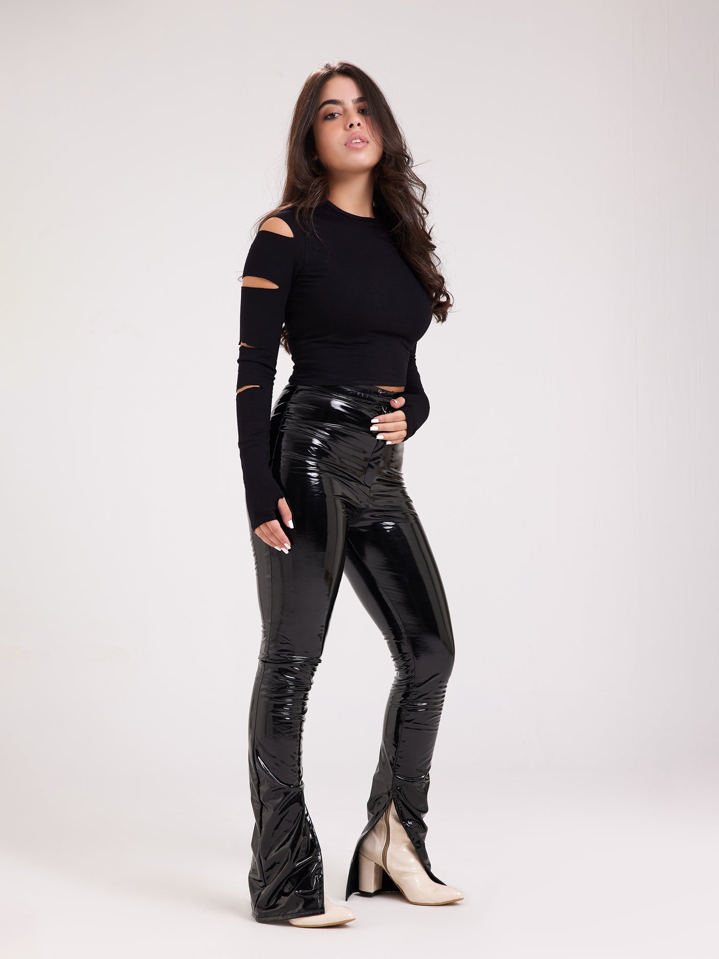 Wide Leg Vinyl Black Pants