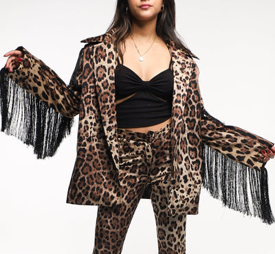 Leopard Fringes Blazer